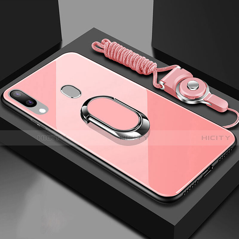 Coque Rebord Contour Silicone et Vitre Miroir Housse Etui avec Support Bague Anneau Magnetique pour Samsung Galaxy A30 Or Rose Plus