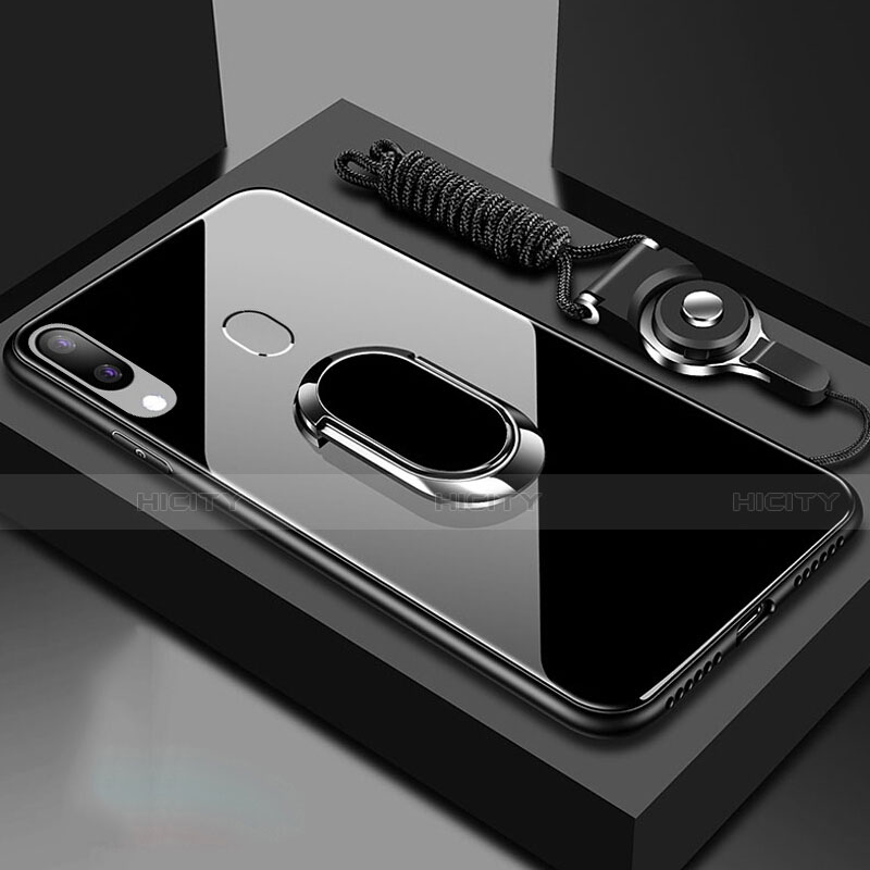 Coque Rebord Contour Silicone et Vitre Miroir Housse Etui avec Support Bague Anneau Magnetique pour Samsung Galaxy A40 Plus