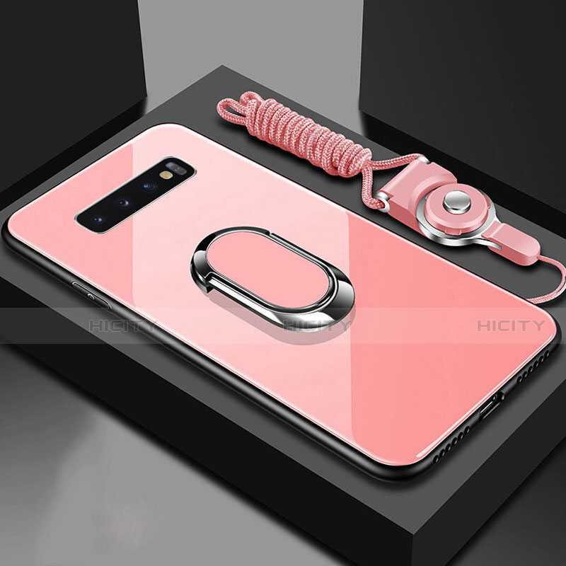 Coque Rebord Contour Silicone et Vitre Miroir Housse Etui avec Support Bague Anneau Magnetique pour Samsung Galaxy S10 5G Plus