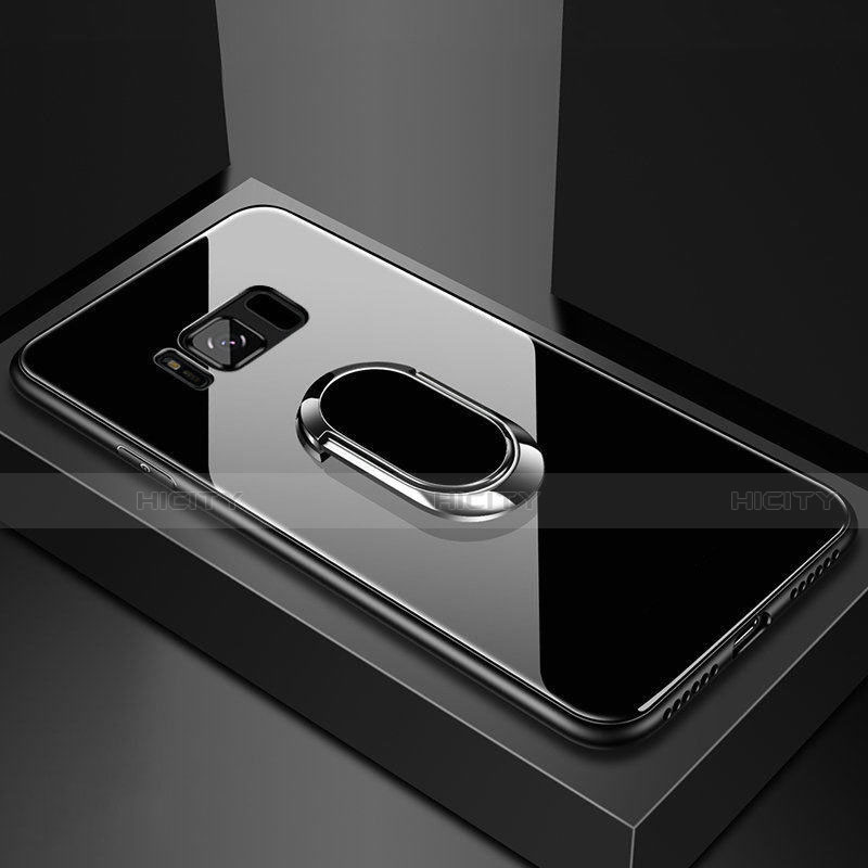 Coque Rebord Contour Silicone et Vitre Miroir Housse Etui avec Support Bague Anneau Magnetique pour Samsung Galaxy S8 Plus Noir Plus
