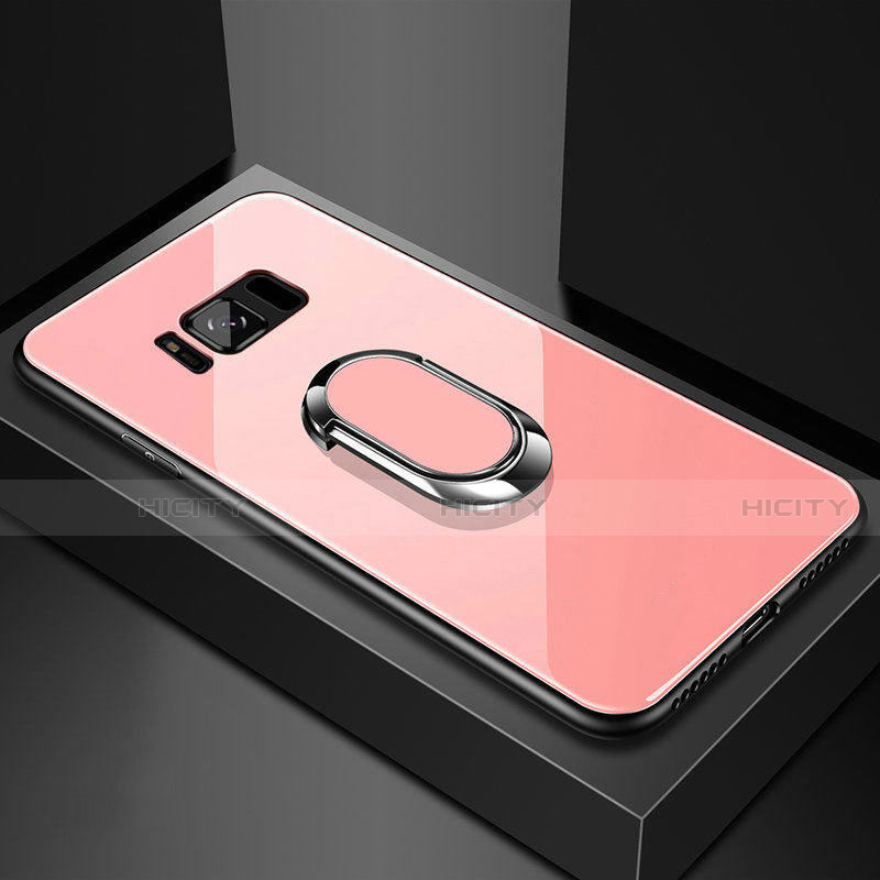 Coque Rebord Contour Silicone et Vitre Miroir Housse Etui avec Support Bague Anneau Magnetique pour Samsung Galaxy S8 Plus Or Rose Plus