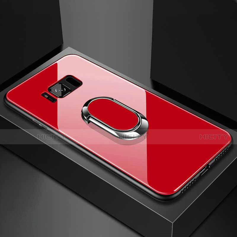 Coque Rebord Contour Silicone et Vitre Miroir Housse Etui avec Support Bague Anneau Magnetique pour Samsung Galaxy S8 Plus Rouge Plus