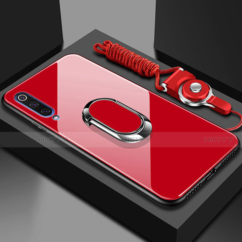 Coque Rebord Contour Silicone et Vitre Miroir Housse Etui avec Support Bague Anneau Magnetique pour Xiaomi CC9e Rouge Plus
