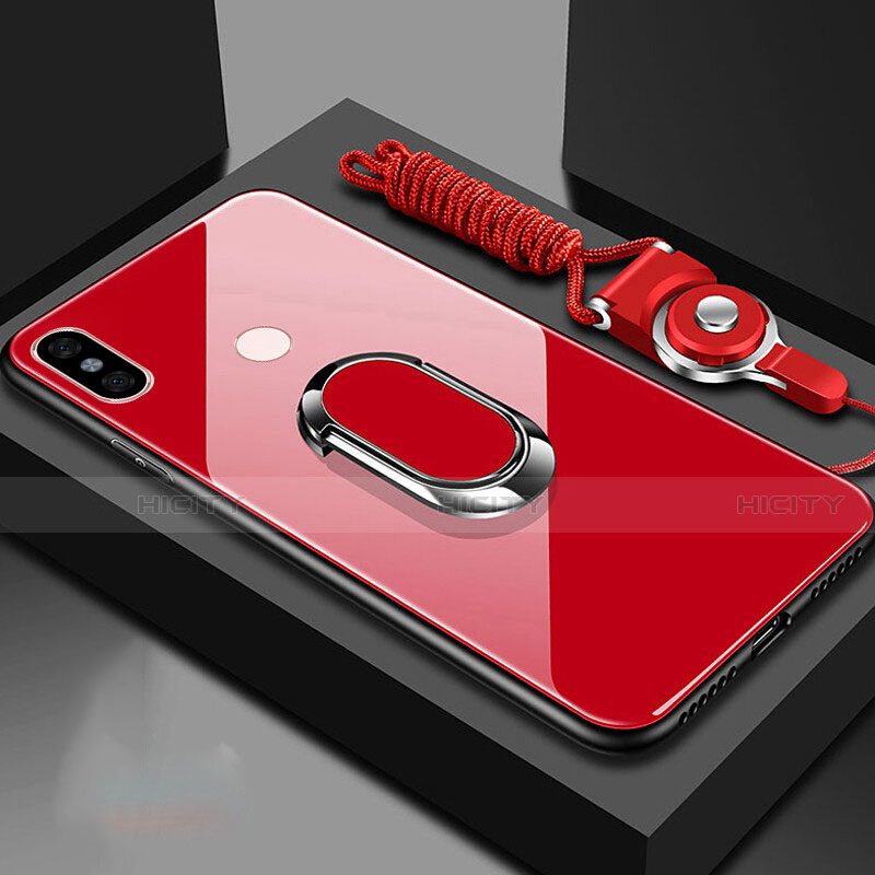 Coque Rebord Contour Silicone et Vitre Miroir Housse Etui avec Support Bague Anneau Magnetique pour Xiaomi Mi 6X Plus
