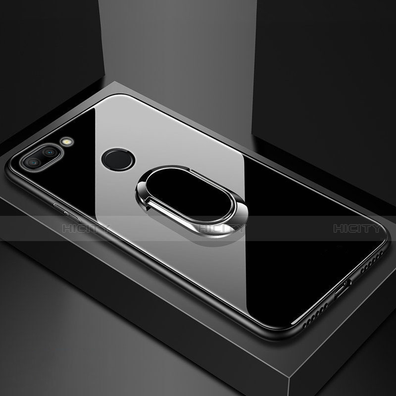 Coque Rebord Contour Silicone et Vitre Miroir Housse Etui avec Support Bague Anneau Magnetique pour Xiaomi Mi 8 Lite Noir Plus