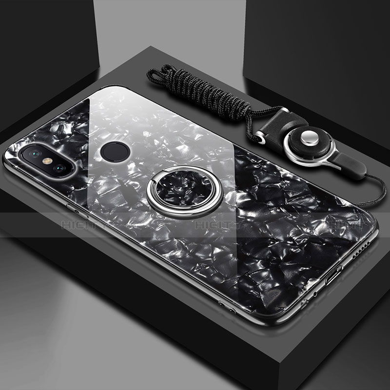 Coque Rebord Contour Silicone et Vitre Miroir Housse Etui avec Support Bague Anneau Magnetique pour Xiaomi Redmi 6 Pro Plus