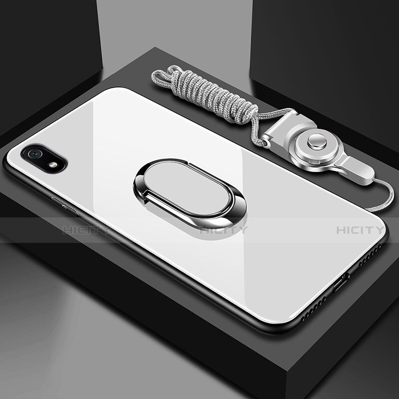 Coque Rebord Contour Silicone et Vitre Miroir Housse Etui avec Support Bague Anneau Magnetique pour Xiaomi Redmi 7A Plus