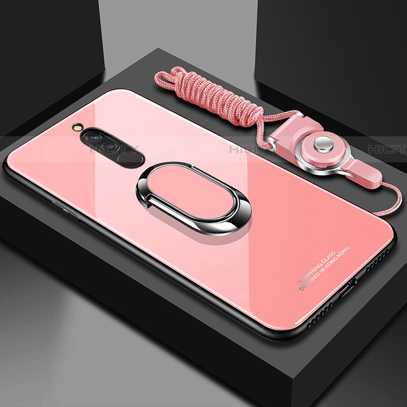 Coque Rebord Contour Silicone et Vitre Miroir Housse Etui avec Support Bague Anneau Magnetique pour Xiaomi Redmi 8 Plus