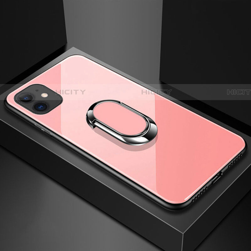 Coque Rebord Contour Silicone et Vitre Miroir Housse Etui avec Support Bague Anneau Magnetique T01 pour Apple iPhone 11 Plus