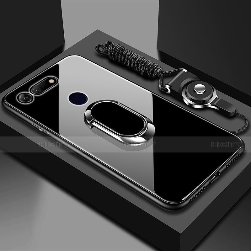 Coque Rebord Contour Silicone et Vitre Miroir Housse Etui avec Support Bague Anneau Magnetique T01 pour Huawei Honor View 20 Plus