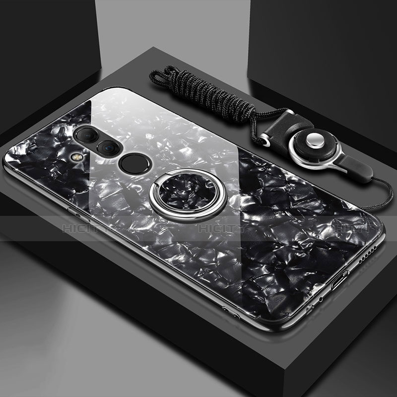 Coque Rebord Contour Silicone et Vitre Miroir Housse Etui avec Support Bague Anneau Magnetique T01 pour Huawei Mate 20 Lite Plus