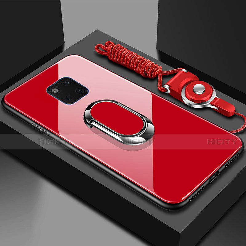 Coque Rebord Contour Silicone et Vitre Miroir Housse Etui avec Support Bague Anneau Magnetique T01 pour Huawei Mate 20 Pro Rouge Plus