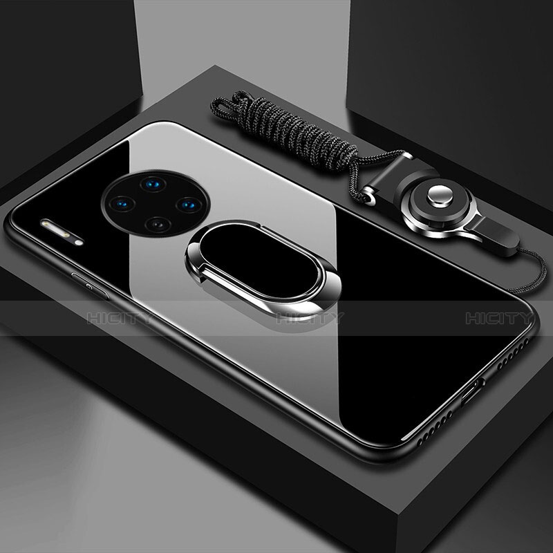 Coque Rebord Contour Silicone et Vitre Miroir Housse Etui avec Support Bague Anneau Magnetique T01 pour Huawei Mate 30 Noir Plus