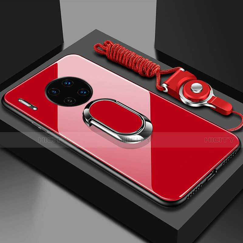 Coque Rebord Contour Silicone et Vitre Miroir Housse Etui avec Support Bague Anneau Magnetique T01 pour Huawei Mate 30 Pro 5G Rouge Plus