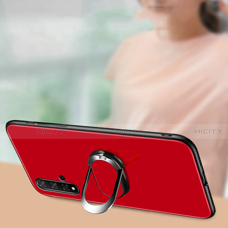 Coque Rebord Contour Silicone et Vitre Miroir Housse Etui avec Support Bague Anneau Magnetique T01 pour Huawei Nova 5 Plus
