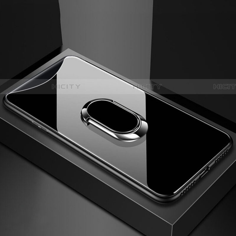 Coque Rebord Contour Silicone et Vitre Miroir Housse Etui avec Support Bague Anneau Magnetique T01 pour Oppo Find X Noir Plus