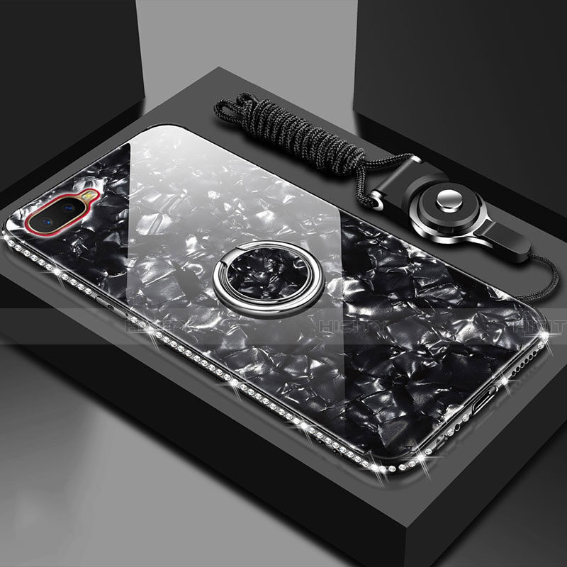 Coque Rebord Contour Silicone et Vitre Miroir Housse Etui avec Support Bague Anneau Magnetique T01 pour Oppo K1 Noir Plus