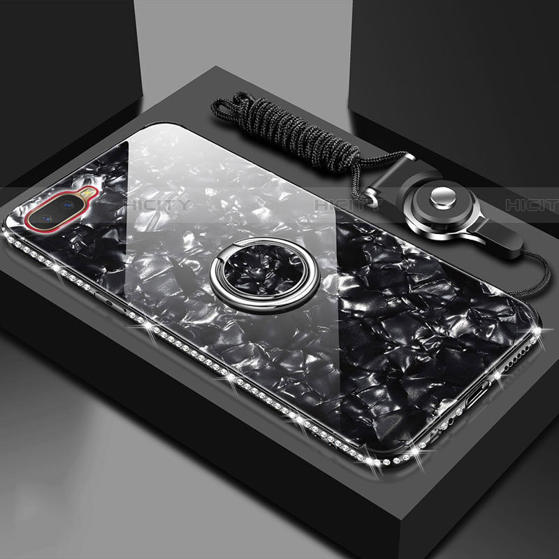 Coque Rebord Contour Silicone et Vitre Miroir Housse Etui avec Support Bague Anneau Magnetique T01 pour Oppo RX17 Neo Noir Plus