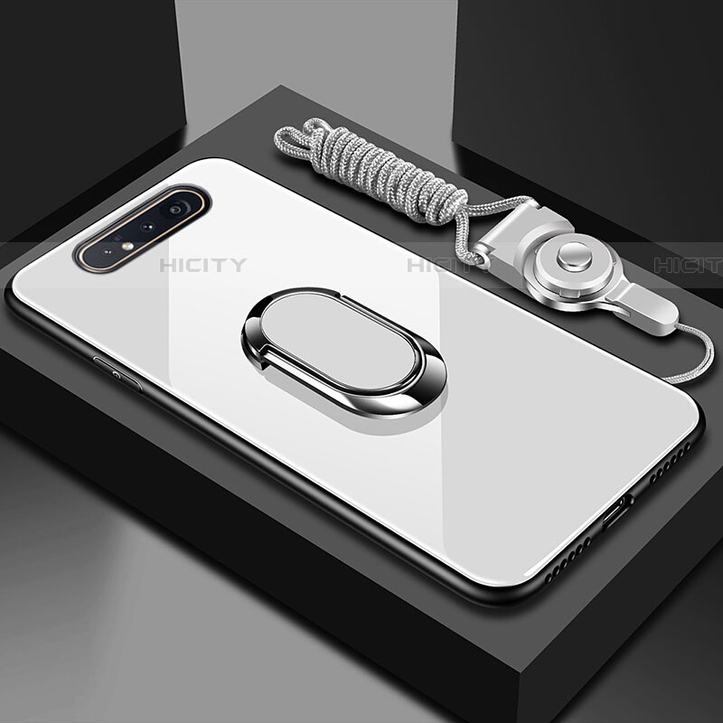 Coque Rebord Contour Silicone et Vitre Miroir Housse Etui avec Support Bague Anneau Magnetique T01 pour Samsung Galaxy A80 Plus