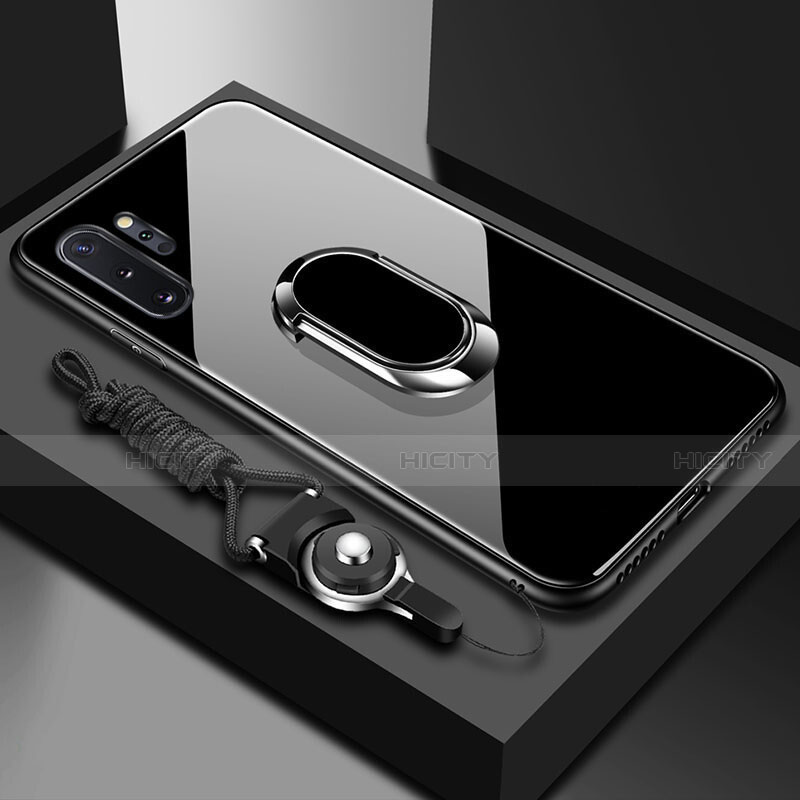 Coque Rebord Contour Silicone et Vitre Miroir Housse Etui avec Support Bague Anneau Magnetique T01 pour Samsung Galaxy Note 10 Plus 5G Plus