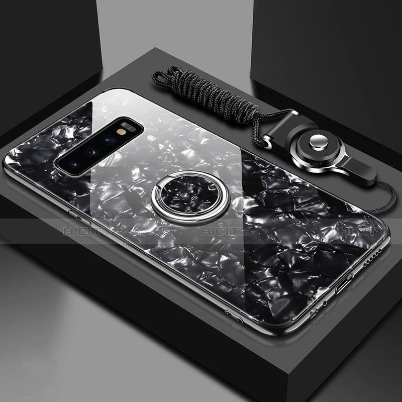 Coque Rebord Contour Silicone et Vitre Miroir Housse Etui avec Support Bague Anneau Magnetique T01 pour Samsung Galaxy S10 5G Noir Plus