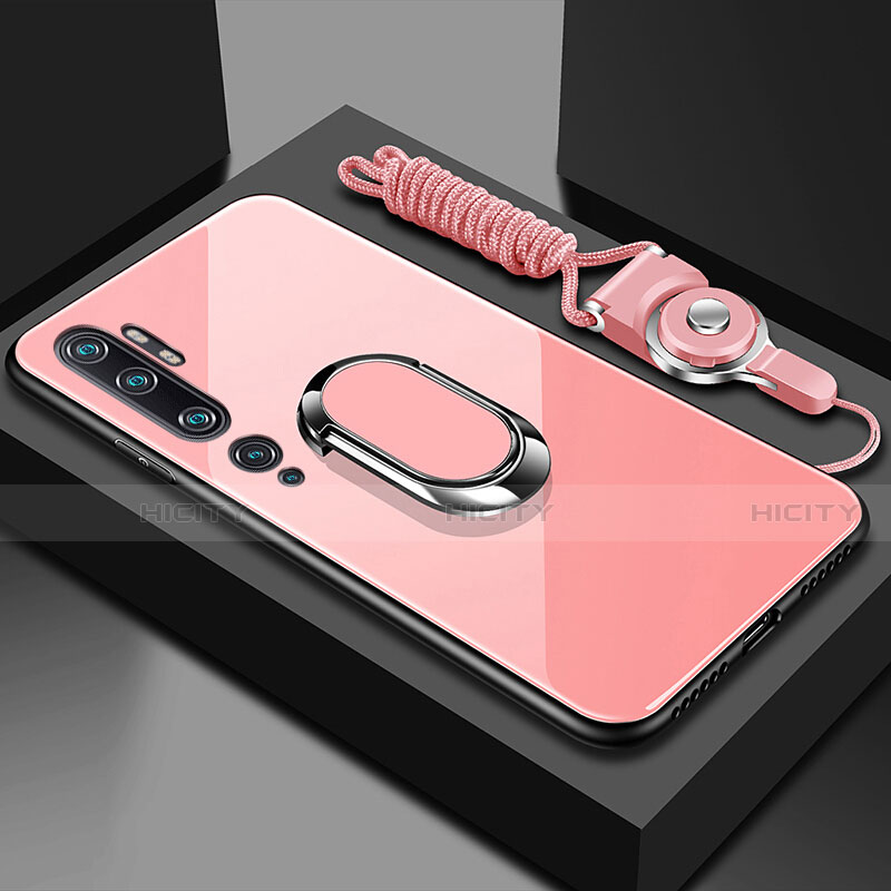 Coque Rebord Contour Silicone et Vitre Miroir Housse Etui avec Support Bague Anneau Magnetique T01 pour Xiaomi Mi Note 10 Plus