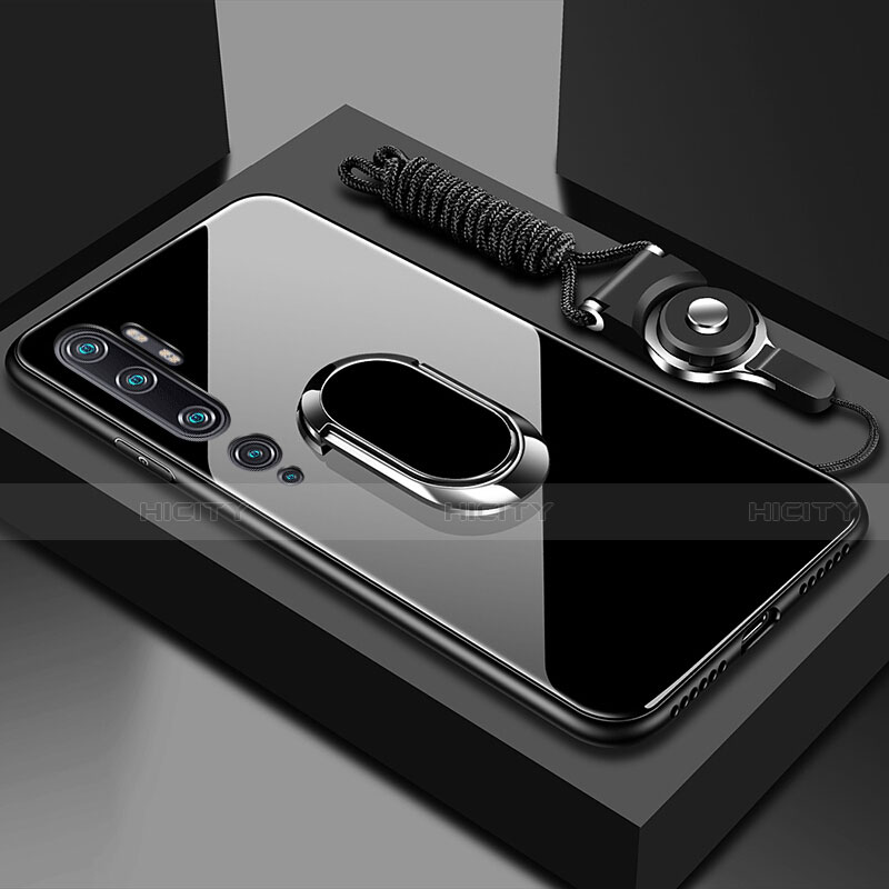 Coque Rebord Contour Silicone et Vitre Miroir Housse Etui avec Support Bague Anneau Magnetique T01 pour Xiaomi Mi Note 10 Plus