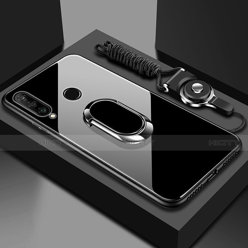 Coque Rebord Contour Silicone et Vitre Miroir Housse Etui avec Support Bague Anneau Magnetique T02 pour Huawei Honor 20 Lite Noir Plus