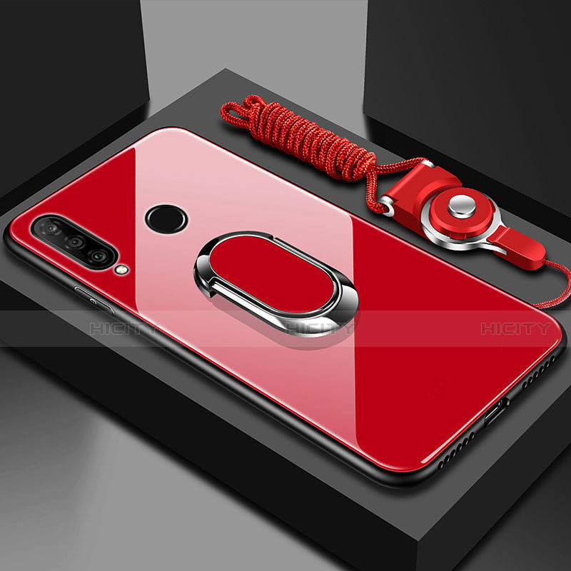 Coque Rebord Contour Silicone et Vitre Miroir Housse Etui avec Support Bague Anneau Magnetique T02 pour Huawei Honor 20 Lite Rouge Plus