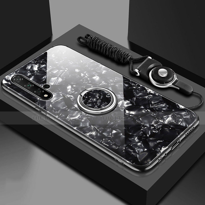 Coque Rebord Contour Silicone et Vitre Miroir Housse Etui avec Support Bague Anneau Magnetique T02 pour Huawei Nova 5 Pro Plus