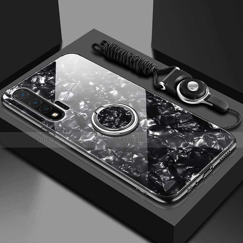 Coque Rebord Contour Silicone et Vitre Miroir Housse Etui avec Support Bague Anneau Magnetique T02 pour Huawei Nova 6 5G Noir Plus