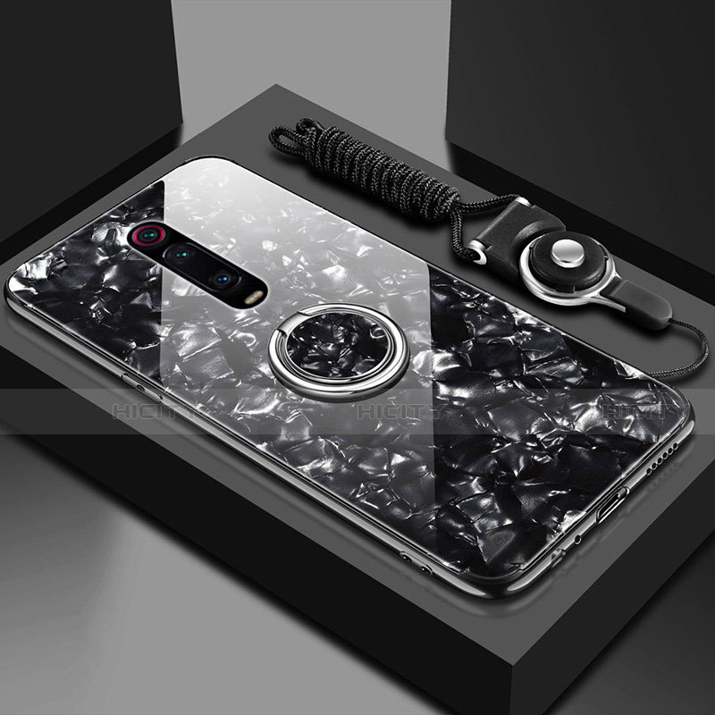 Coque Rebord Contour Silicone et Vitre Miroir Housse Etui avec Support Bague Anneau Magnetique T02 pour Xiaomi Mi 9T Noir Plus