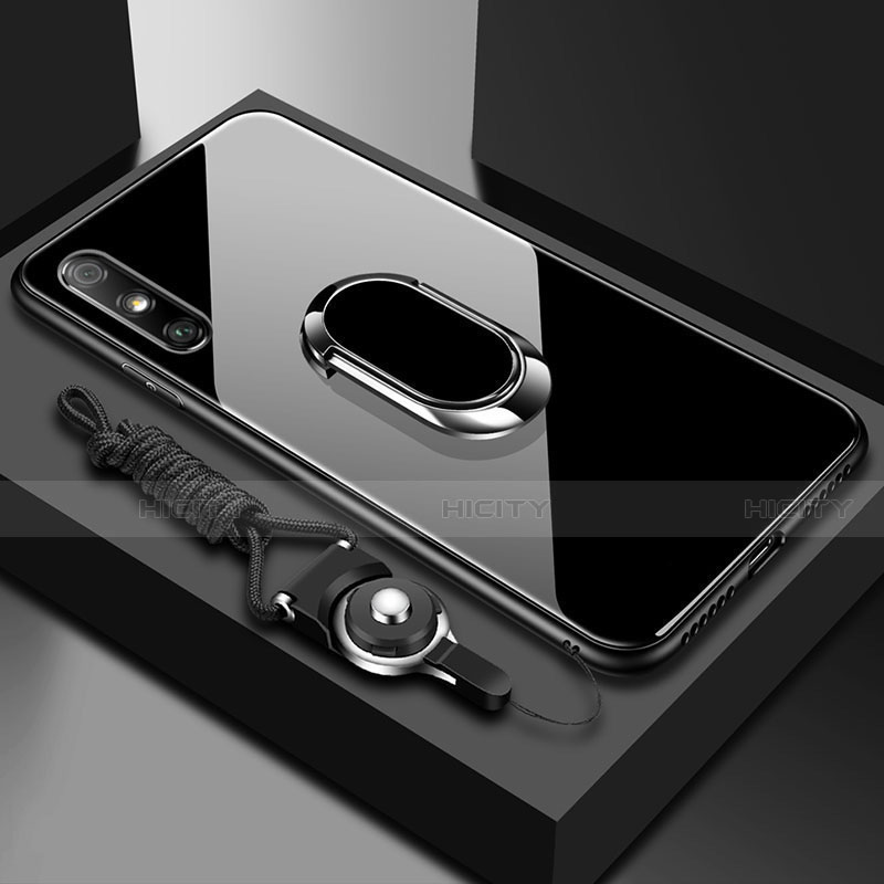 Coque Rebord Contour Silicone et Vitre Miroir Housse Etui avec Support Bague Anneau pour Huawei Enjoy 10e Noir Plus