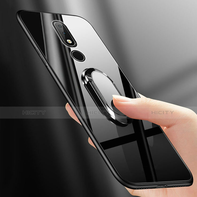 Coque Rebord Contour Silicone et Vitre Miroir Housse Etui avec Support Bague Anneau pour Nokia 6.1 Plus Plus