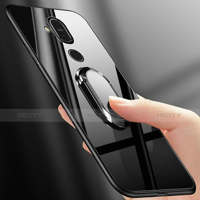 Coque Rebord Contour Silicone et Vitre Miroir Housse Etui avec Support Bague Anneau pour Nokia 7.1 Plus Plus