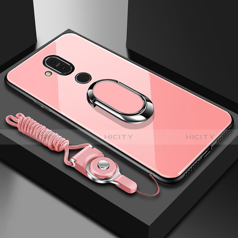 Coque Rebord Contour Silicone et Vitre Miroir Housse Etui avec Support Bague Anneau pour Nokia X7 Or Rose Plus