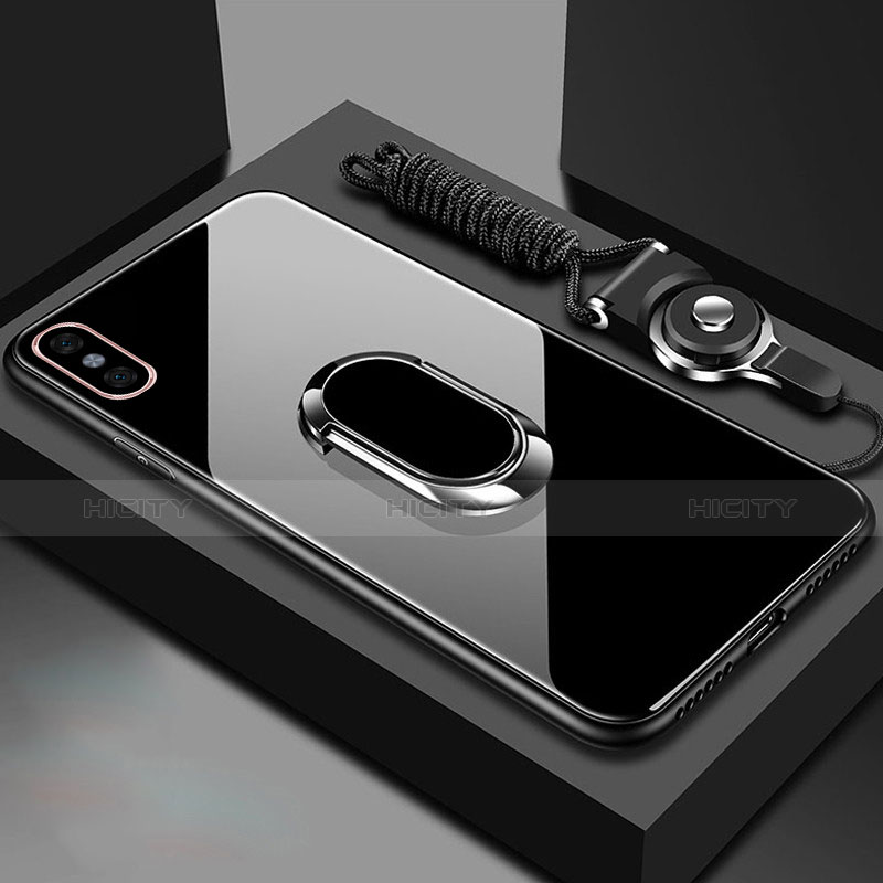 Coque Rebord Contour Silicone et Vitre Miroir Housse Etui avec Support Bague Anneau pour Xiaomi Mi 8 Explorer Plus