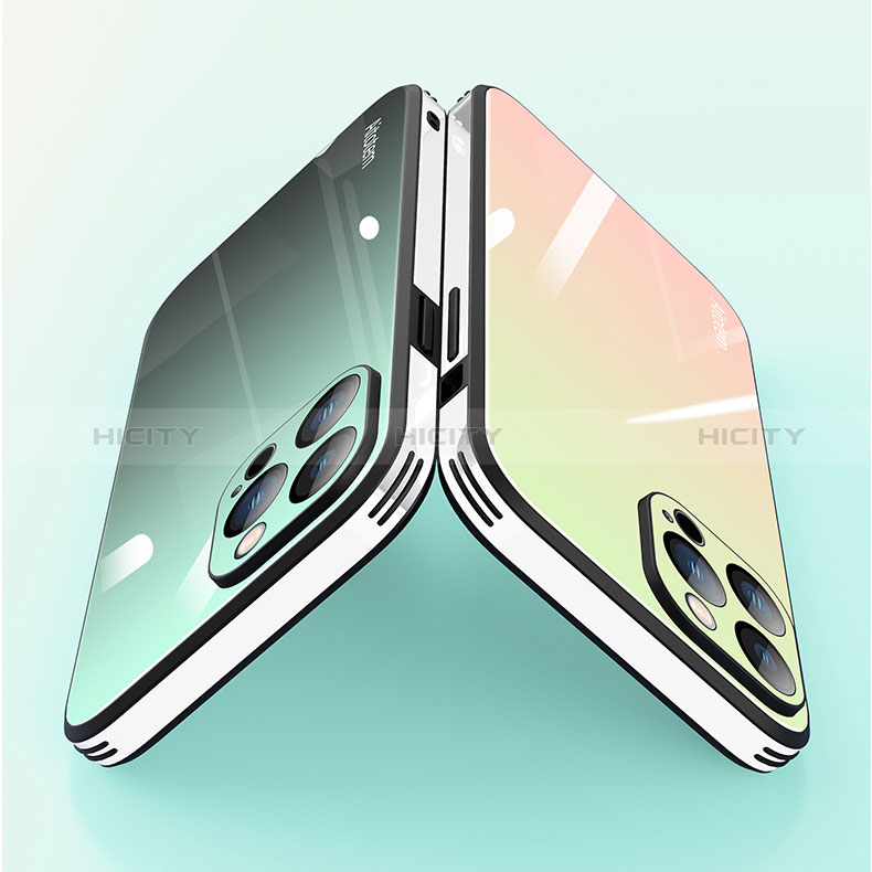 Coque Rebord Contour Silicone et Vitre Miroir Housse Etui Degrade Arc en Ciel AT1 pour Apple iPhone 15 Pro Plus