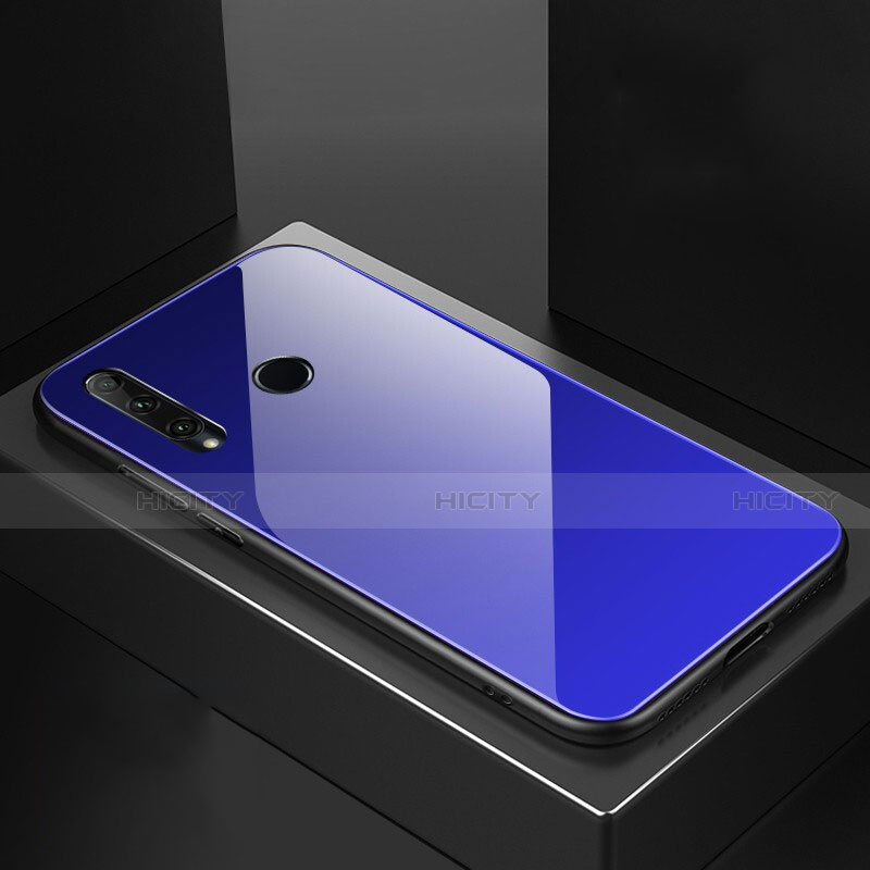 Coque Rebord Contour Silicone et Vitre Miroir Housse Etui Degrade Arc en Ciel H01 pour Huawei Honor 20 Lite Bleu Plus