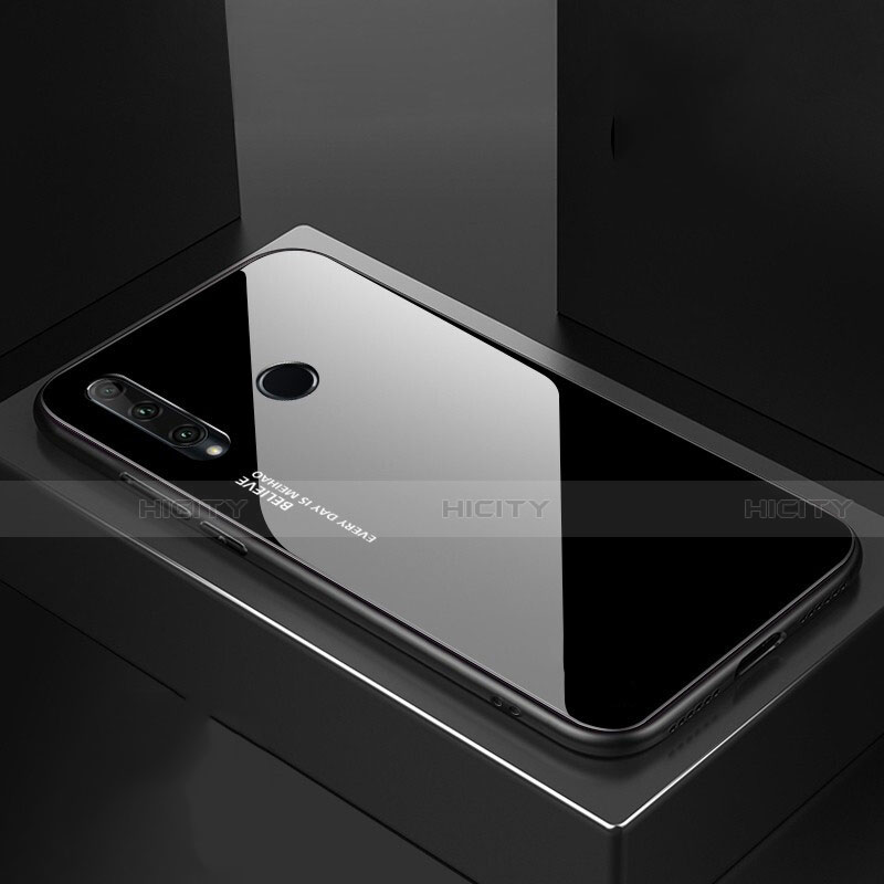 Coque Rebord Contour Silicone et Vitre Miroir Housse Etui Degrade Arc en Ciel H01 pour Huawei Honor 20 Lite Noir Plus