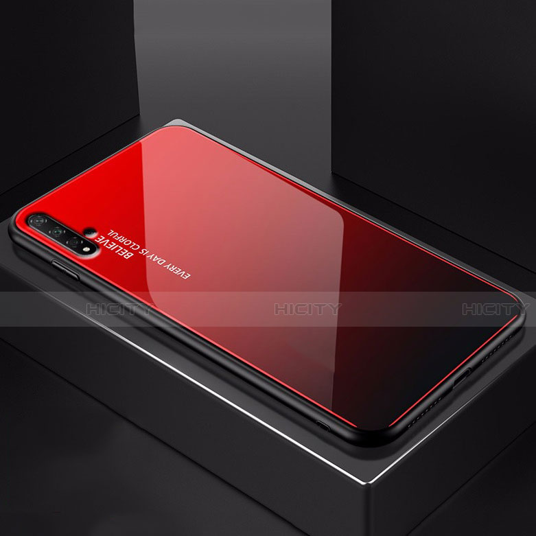 Coque Rebord Contour Silicone et Vitre Miroir Housse Etui Degrade Arc en Ciel H01 pour Huawei Honor 20 Rouge Plus