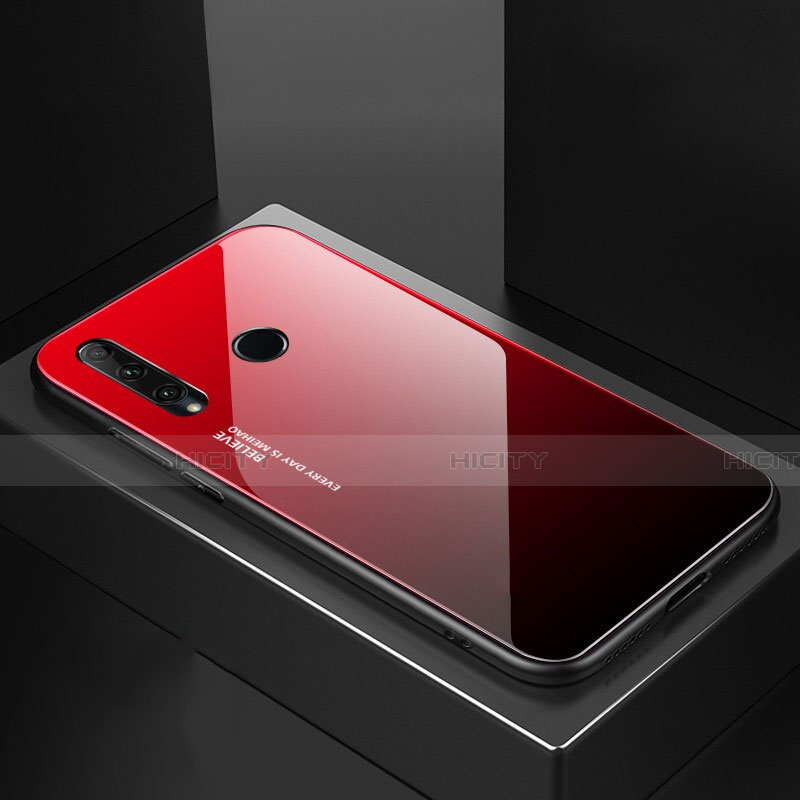 Coque Rebord Contour Silicone et Vitre Miroir Housse Etui Degrade Arc en Ciel H01 pour Huawei Honor 20E Rouge Plus