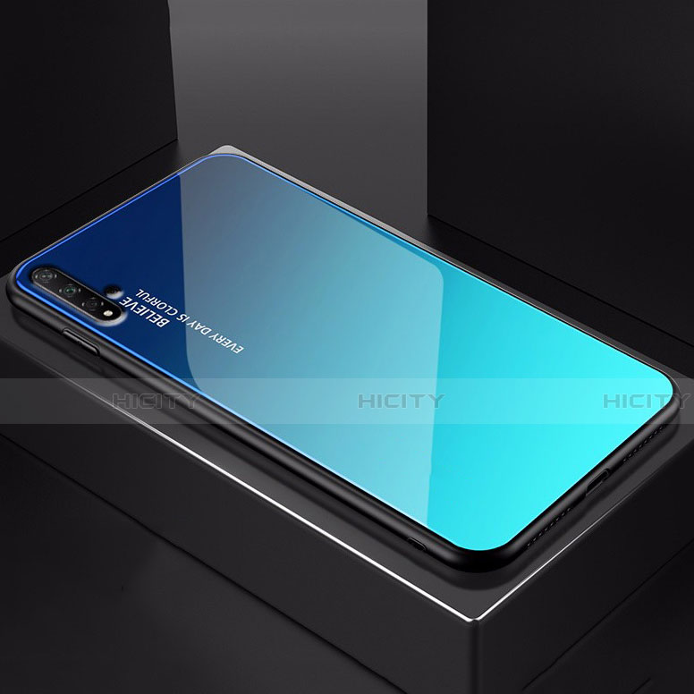 Coque Rebord Contour Silicone et Vitre Miroir Housse Etui Degrade Arc en Ciel H01 pour Huawei Honor 20S Bleu Plus