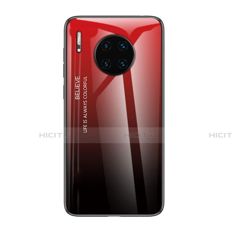 Coque Rebord Contour Silicone et Vitre Miroir Housse Etui Degrade Arc en Ciel H01 pour Huawei Mate 30 Pro 5G Rouge Plus