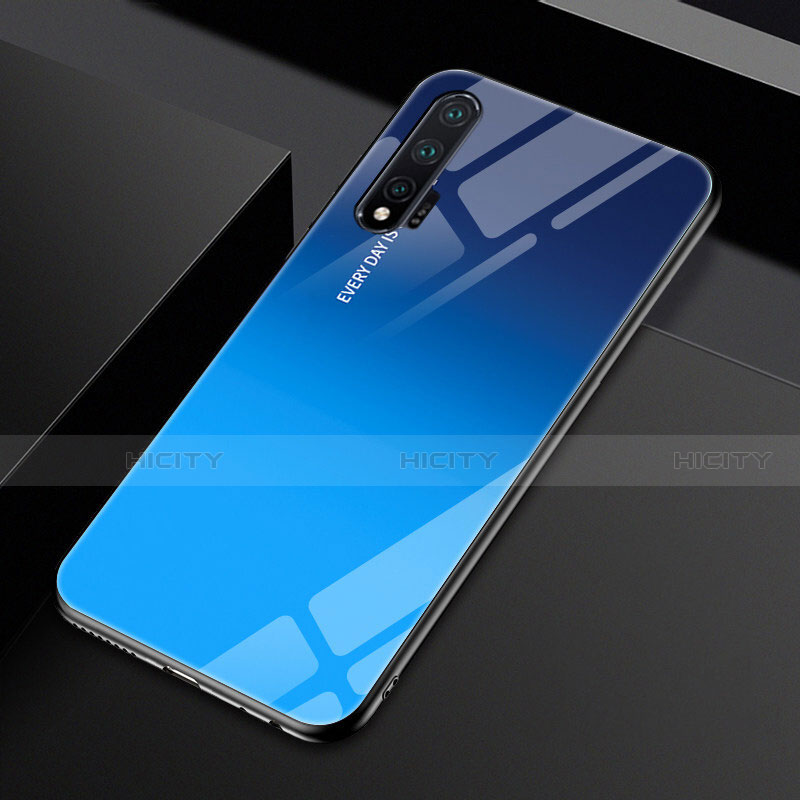 Coque Rebord Contour Silicone et Vitre Miroir Housse Etui Degrade Arc en Ciel H01 pour Huawei Nova 6 5G Bleu Plus