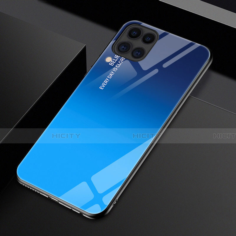 Coque Rebord Contour Silicone et Vitre Miroir Housse Etui Degrade Arc en Ciel H01 pour Huawei Nova 7i Bleu Plus