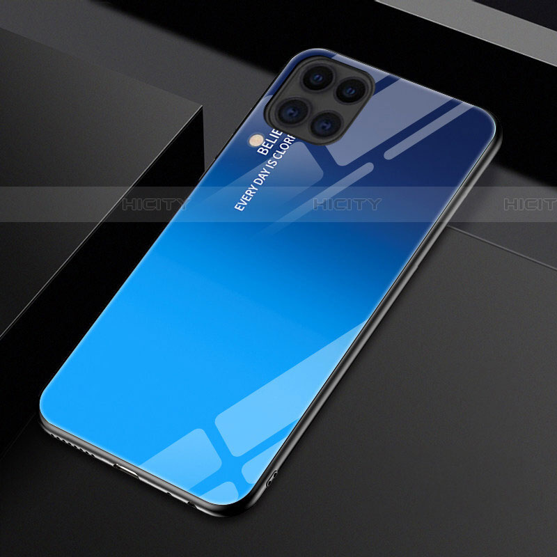 Coque Rebord Contour Silicone et Vitre Miroir Housse Etui Degrade Arc en Ciel H01 pour Huawei P40 Lite Bleu Plus