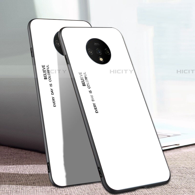 Coque Rebord Contour Silicone et Vitre Miroir Housse Etui Degrade Arc en Ciel H01 pour OnePlus 7T Blanc Plus