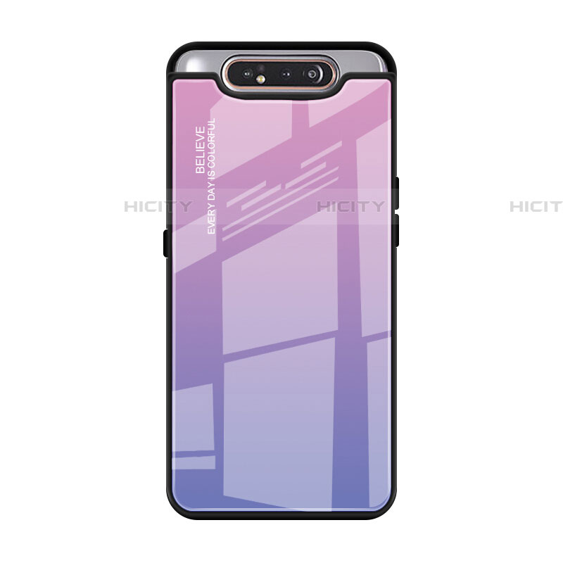 Coque Rebord Contour Silicone et Vitre Miroir Housse Etui Degrade Arc en Ciel H01 pour Samsung Galaxy A90 4G Violet Plus