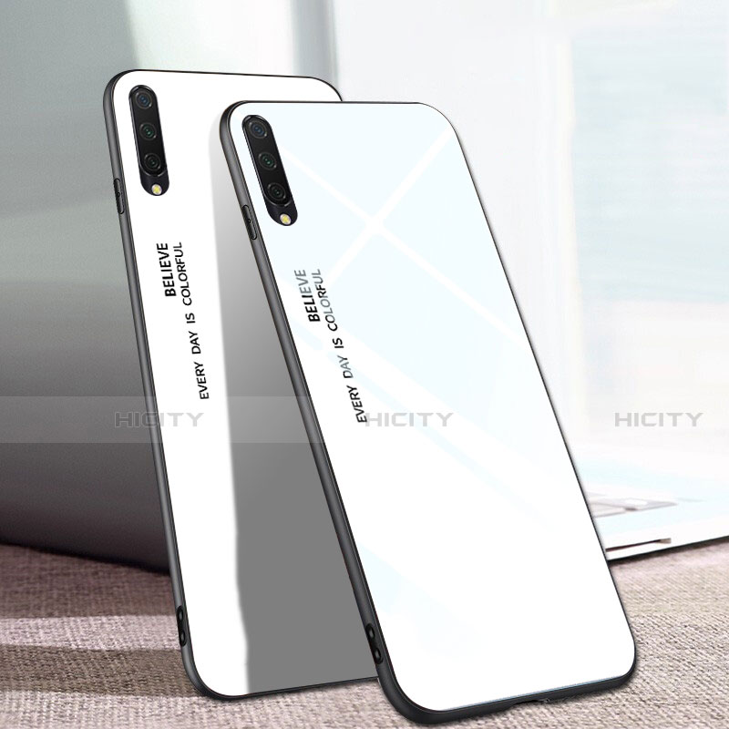 Coque Rebord Contour Silicone et Vitre Miroir Housse Etui Degrade Arc en Ciel H01 pour Xiaomi Mi A3 Blanc Plus